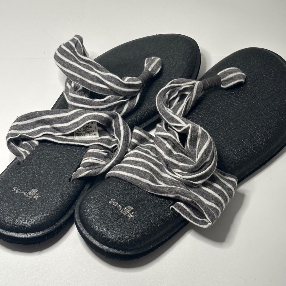 Sanuk Yoga Sling 2 Sandals Womens 10 Grey White Striped NWOT SWS10535